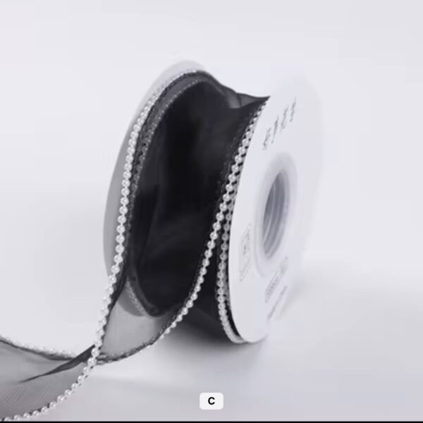Organza Pearl Ribbon 5 yard , 4 cm Black