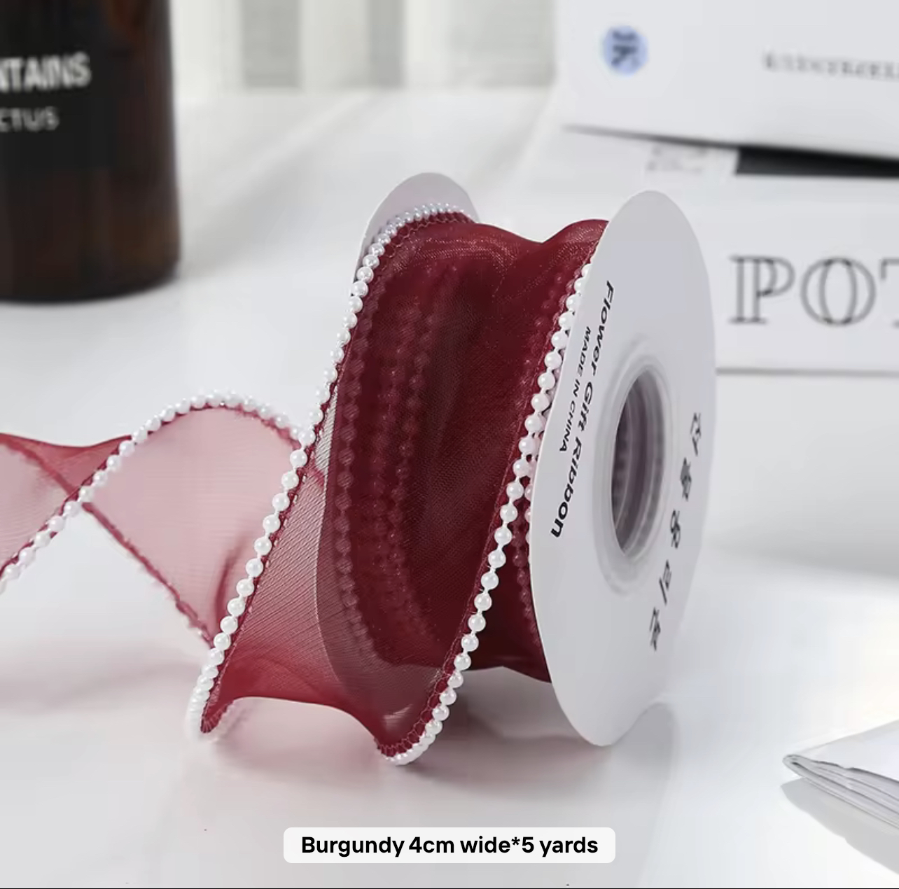 Second image of Organza Ribbon 5 yard , 4 cm /Maroon